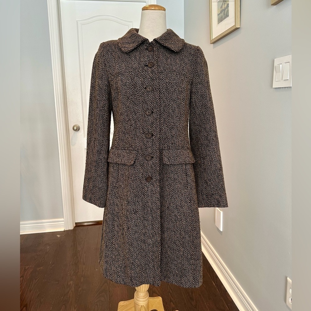 H&M Brown/Black Wool-blend Boucle Winter Coat
